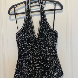 Elegant Black and White Beaded Women's Top